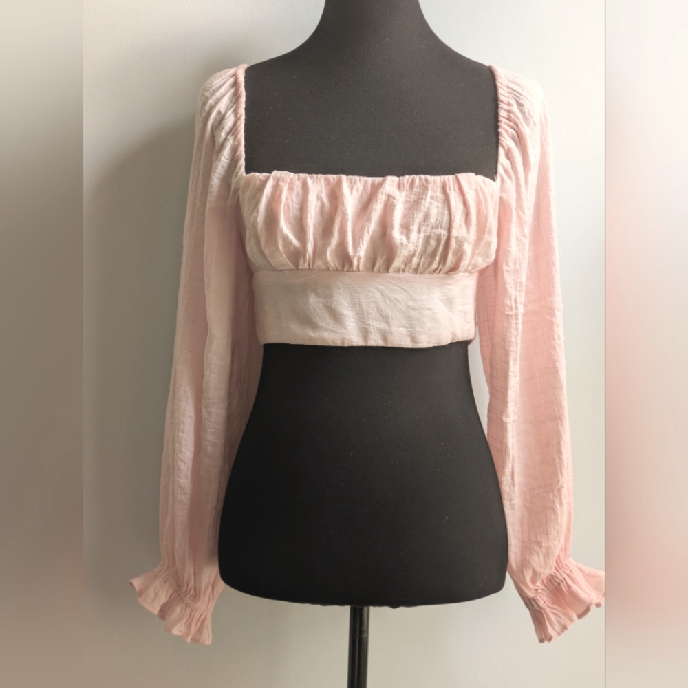 Princess Polly Pink Long Sleeve 100% Cotton Crop Top Size 4